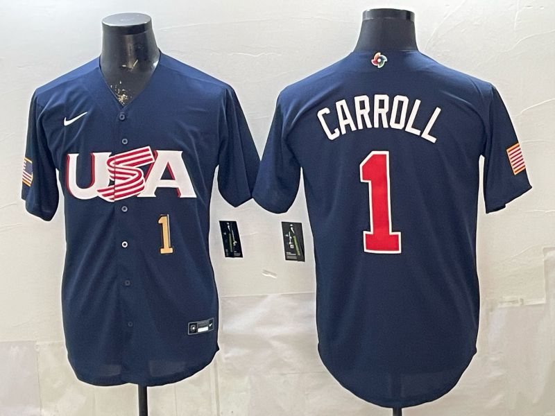 Men 2026 World Cub USA #1 Carroll Blue Nike MLB Jersey style 03